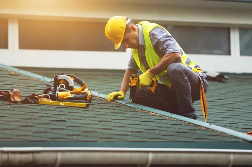 Roofer completes emergency roof repair on asphalt shingles to stop leaks and protect the home after sudden damage in Boston. 