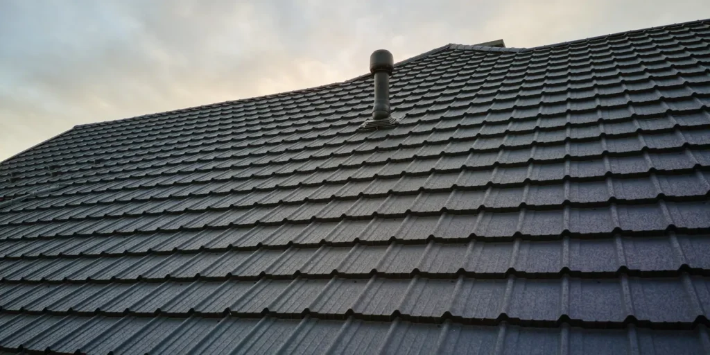 Metal roof with vent pipes installed to help protect the home during weather events that require emergency roof repair